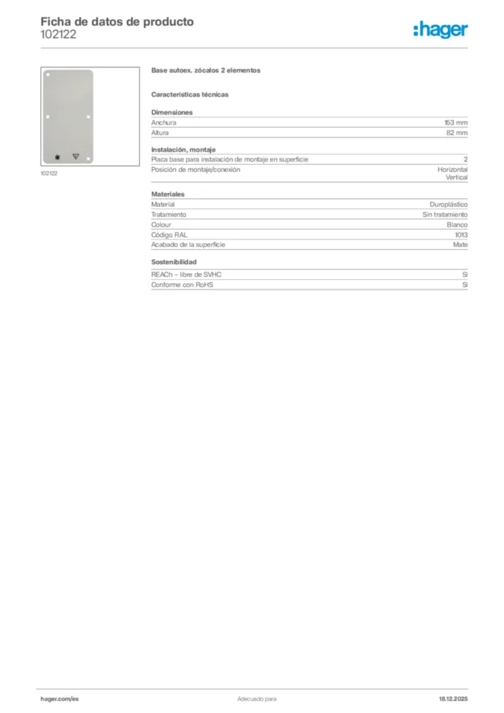 Imagen Hager Ficha de datos de producto 102122 | Hager España