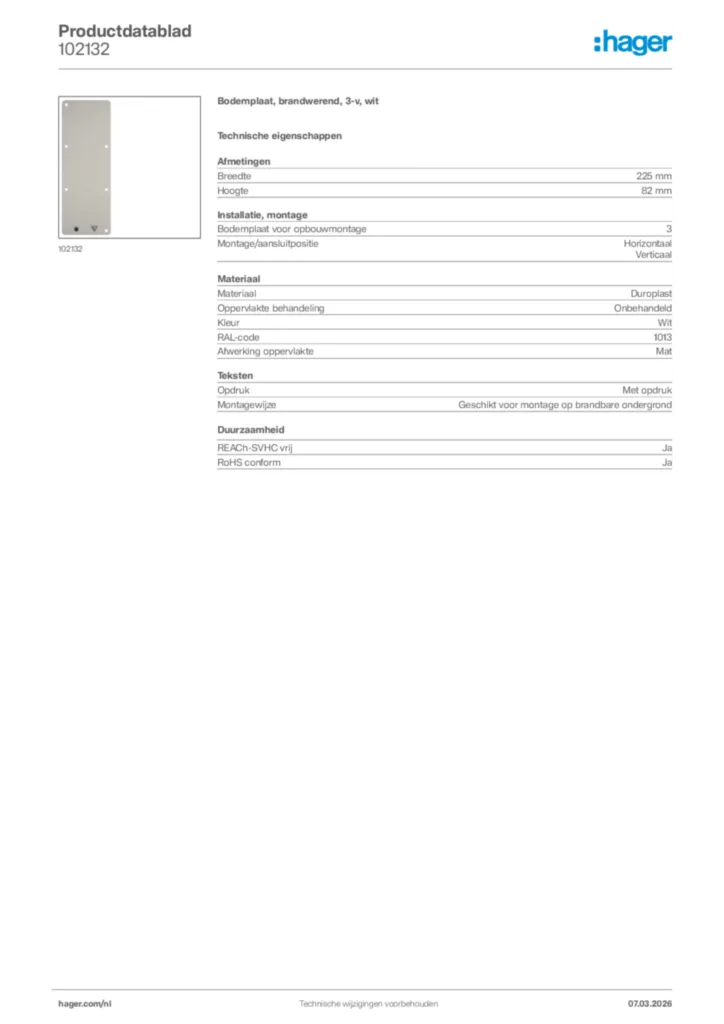 Afbeelding Hager Productdatablad 102132 | Hager Nederland