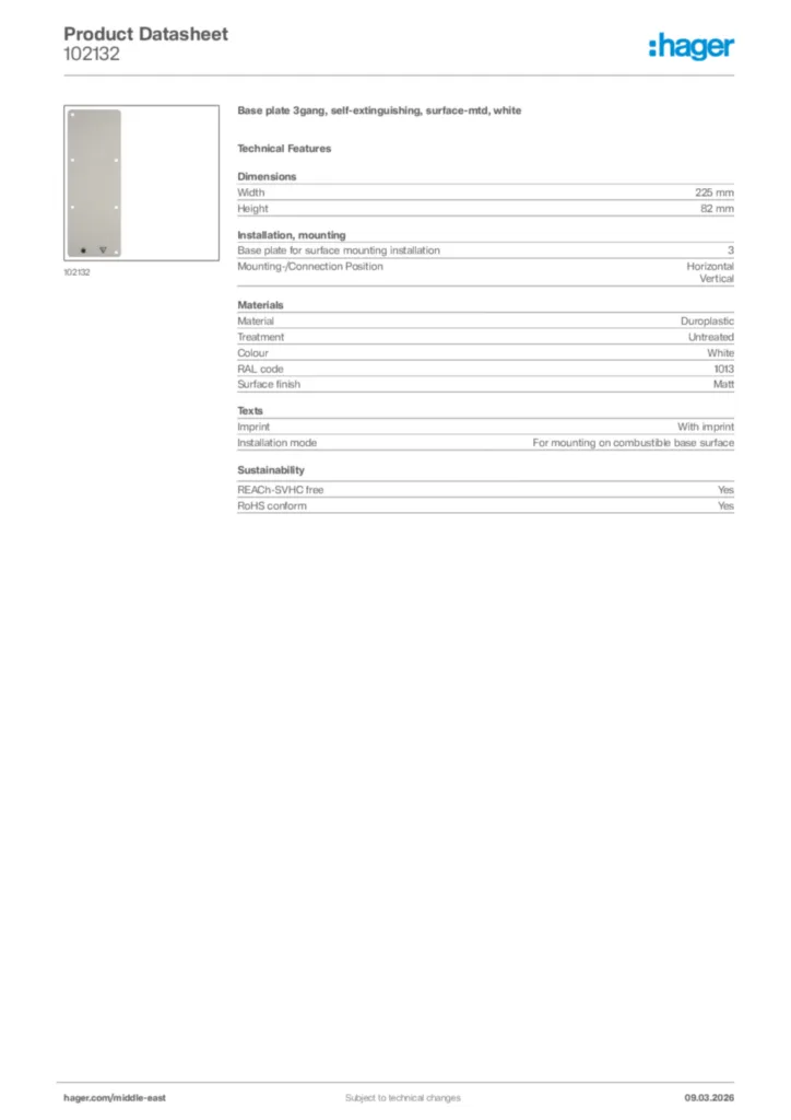 Image Hager Product data sheet 102132  | Hager