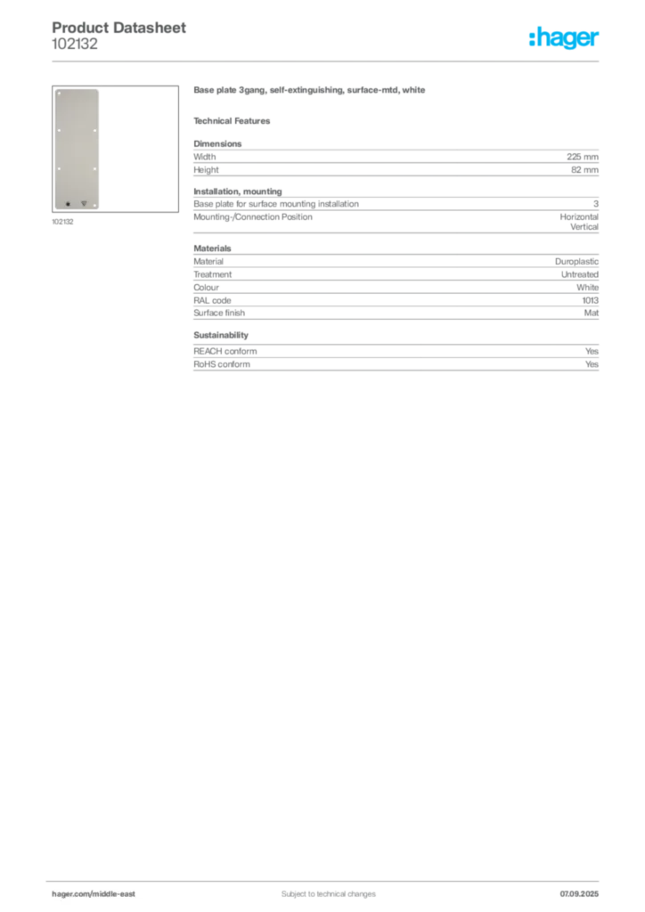Image Hager Product data sheet 102132  | Hager