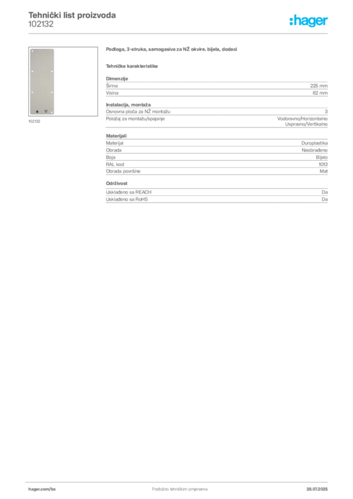 Slika Hager Product data sheet 102132  | Hager