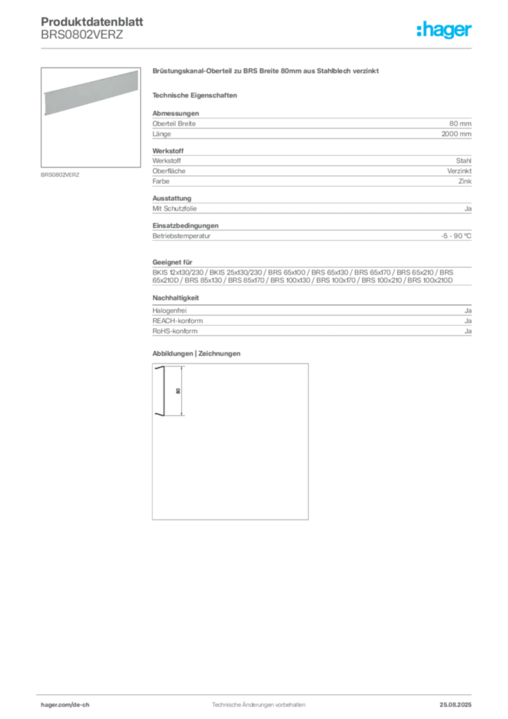 Bild Hager Produktdatenblatt BRS0802VERZ | Hager Schweiz