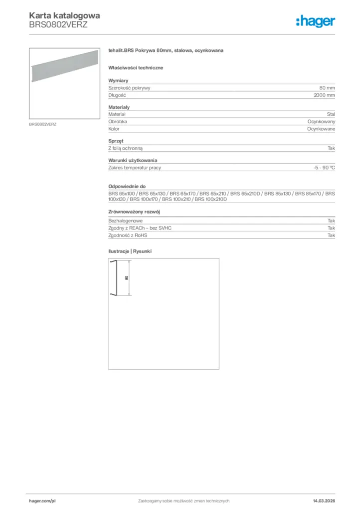 Zdjęcie Hager Karta katalogowa BRS0802VERZ | Hager Polska