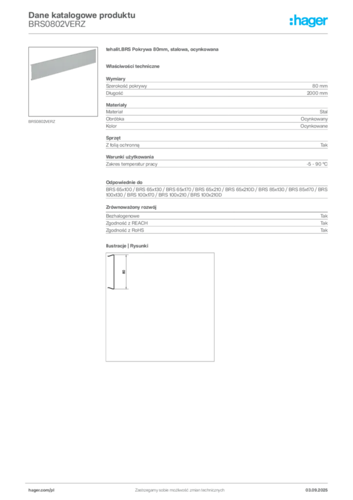 Zdjęcie Hager Karta katalogowa BRS0802VERZ | Hager Polska