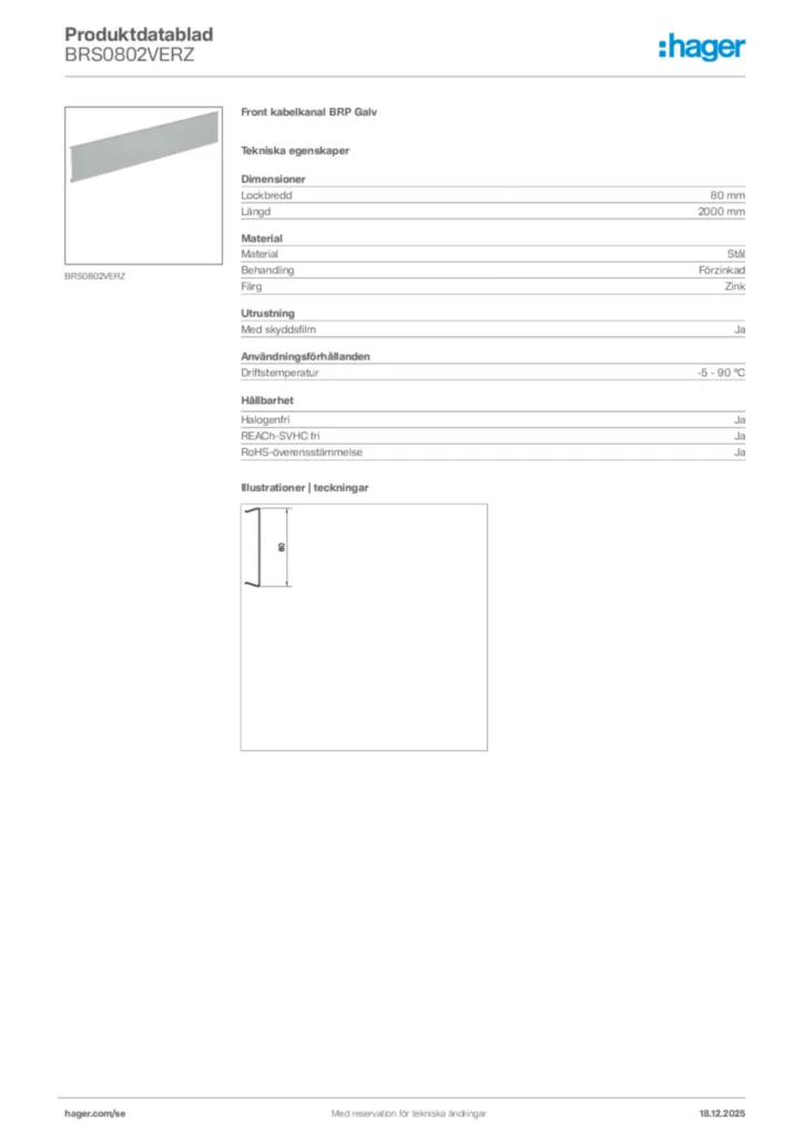 Bild Hager Produktdatablad BRS0802VERZ | Hager Sverige