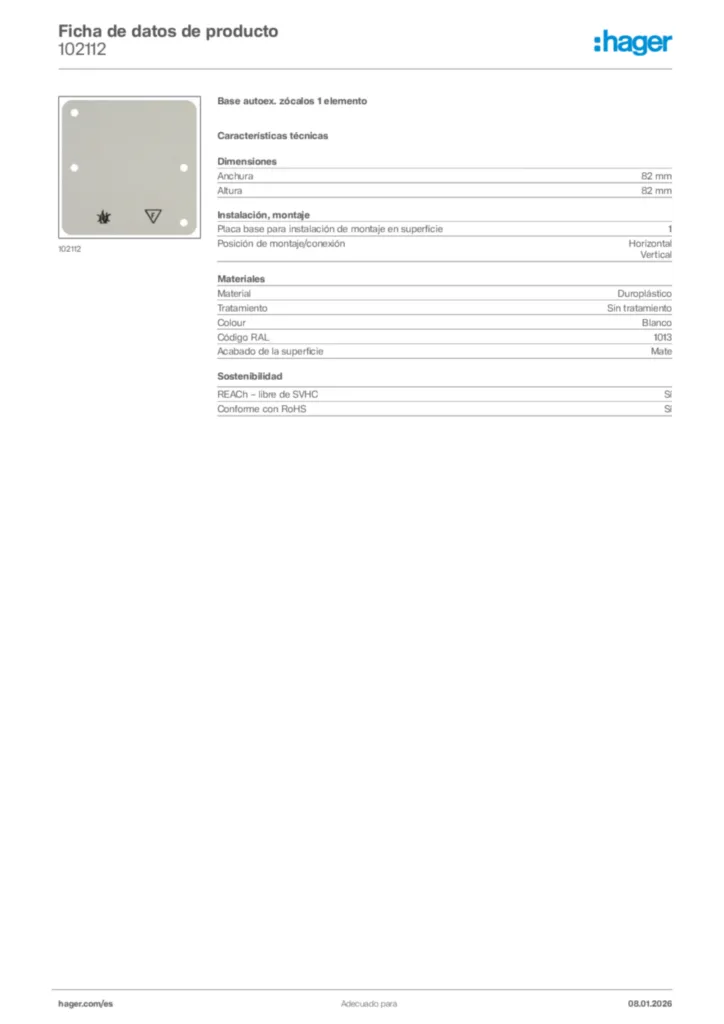 Imagen Hager Ficha de datos de producto 102112 | Hager España