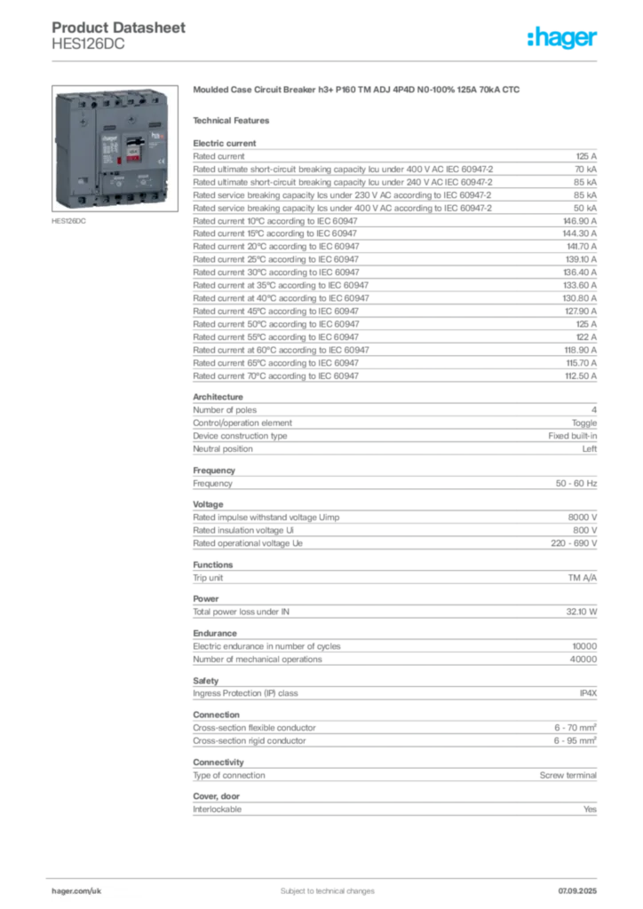 Image Hager Product data sheet HES126DC  | Hager