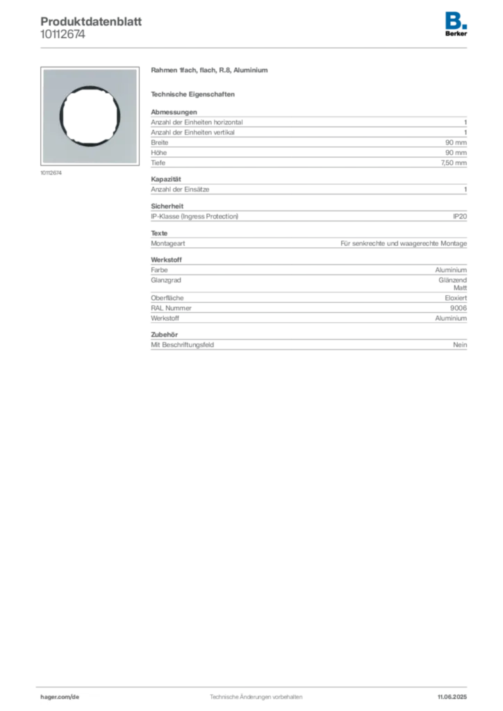 Bild Berker Produktdatenblatt 10112674 | Hager Deutschland