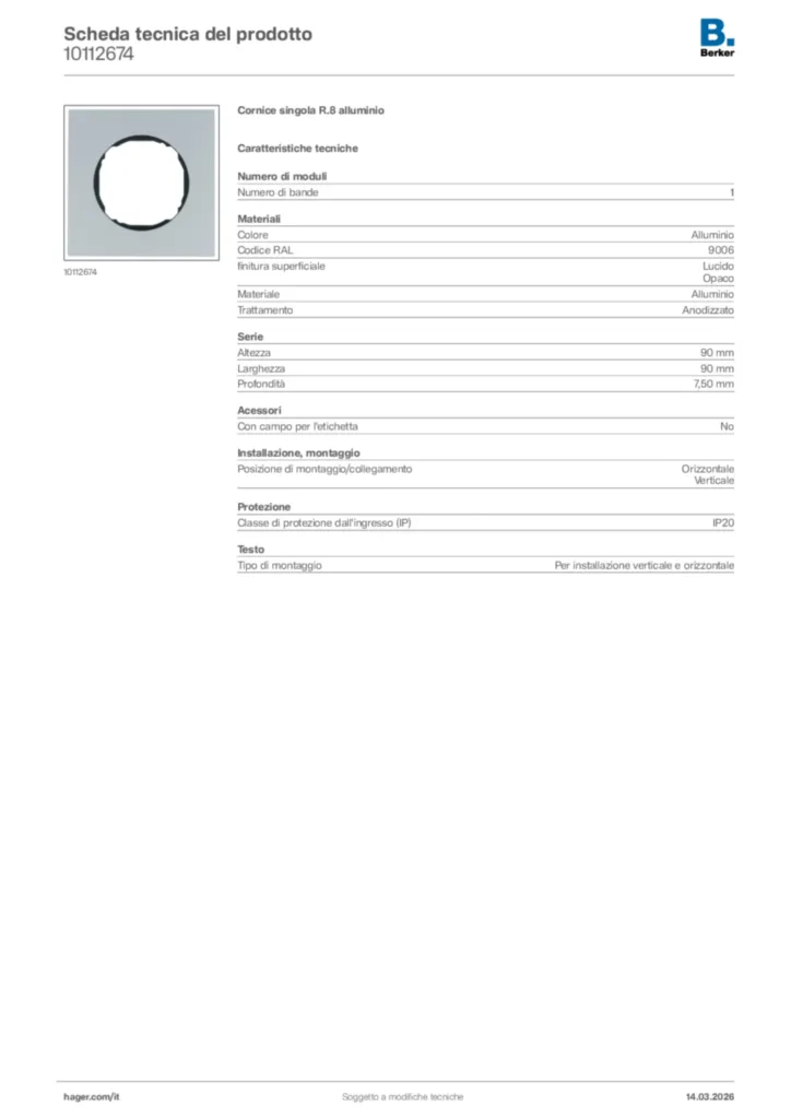 Immagine Berker Scheda tecnica del prodotto 10112674 | Hager Italia