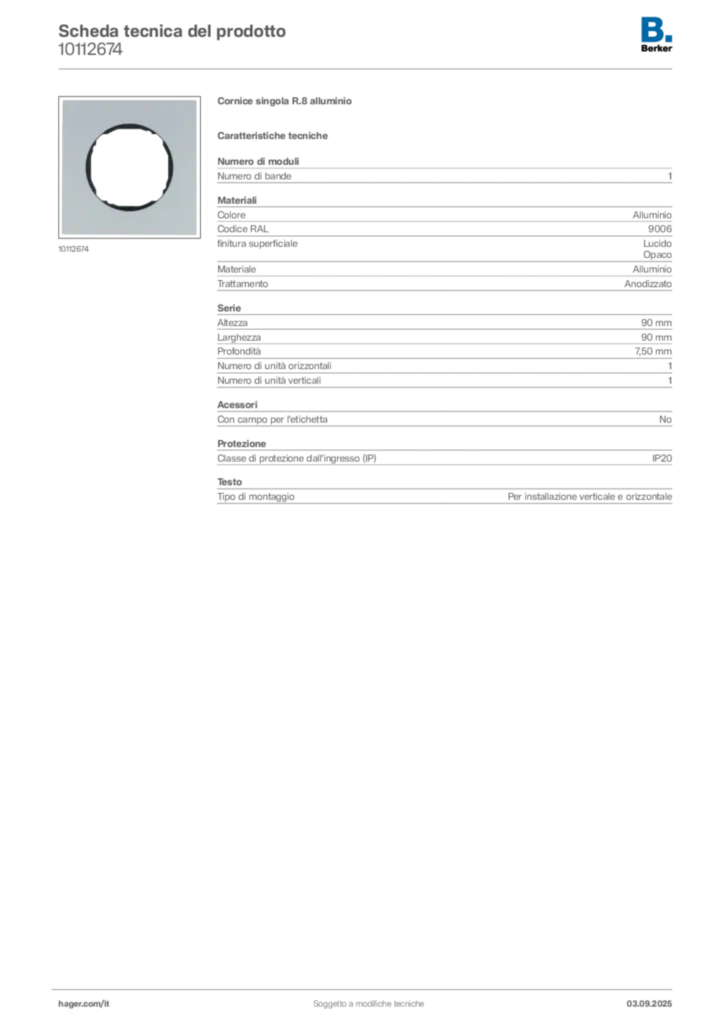 Immagine Berker Scheda tecnica del prodotto 10112674 | Hager Italia