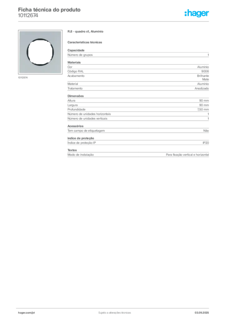 Imagem Hager Ficha técnica do produto 10112674 | Hager Portugal