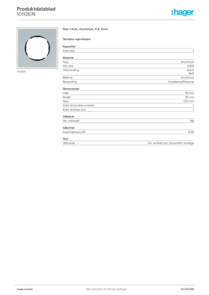 Bild Hager Produktdatablad 10112674 | Hager Sverige
