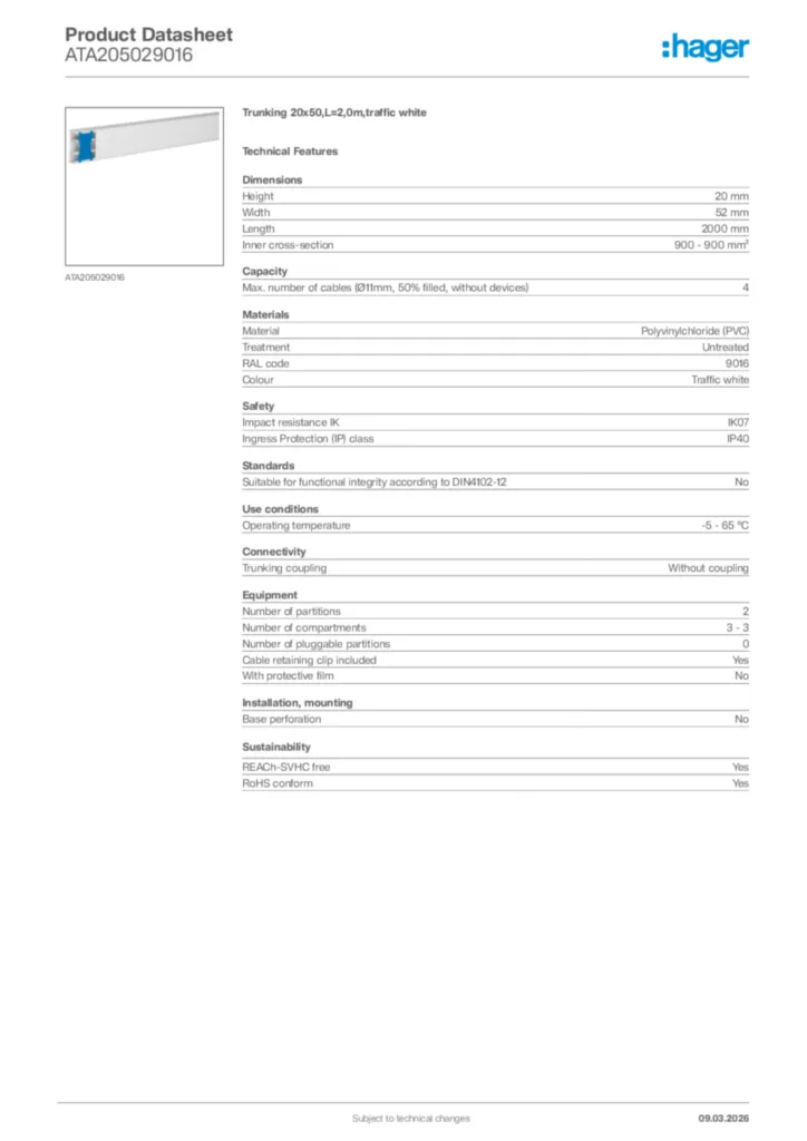 Image Hager Product data sheet ATA205029016  | Hager Africa