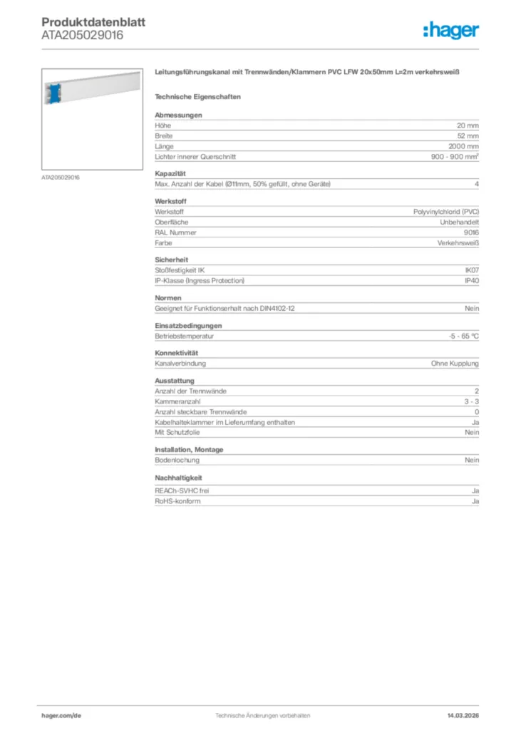 Bild Hager Produktdatenblatt ATA205029016 | Hager Deutschland