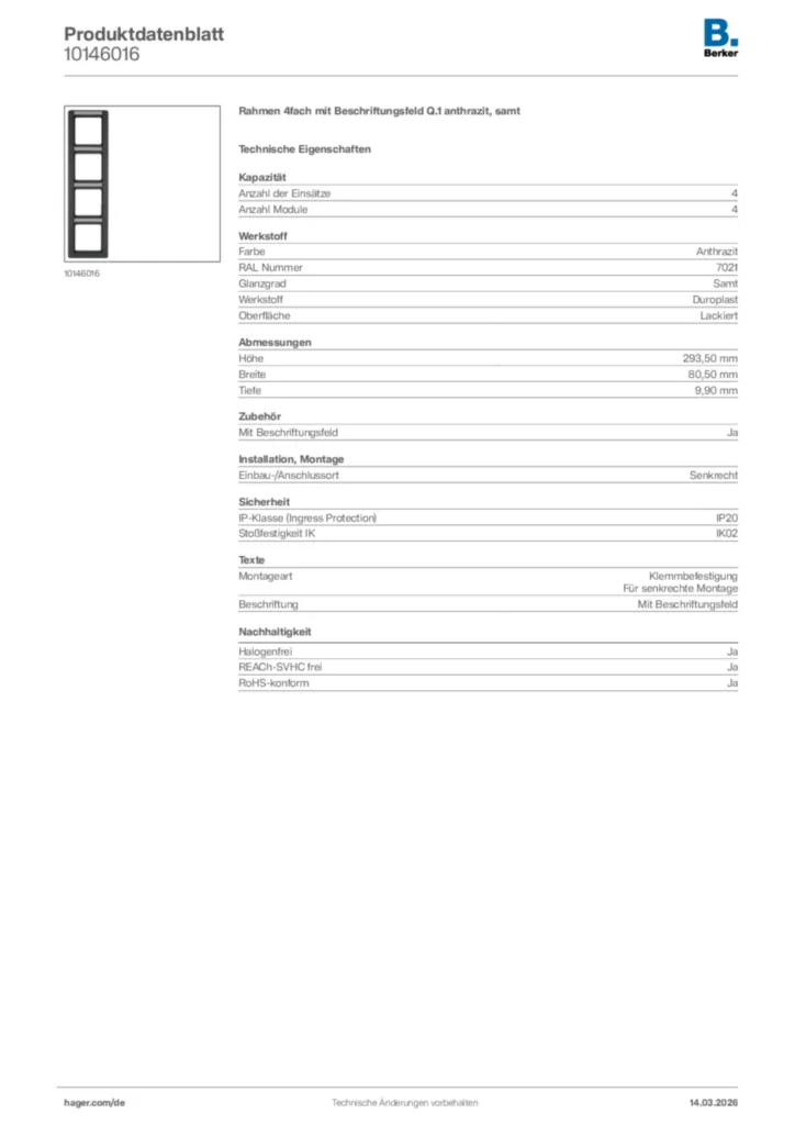 Bild Berker Produktdatenblatt 10146016 | Hager Deutschland