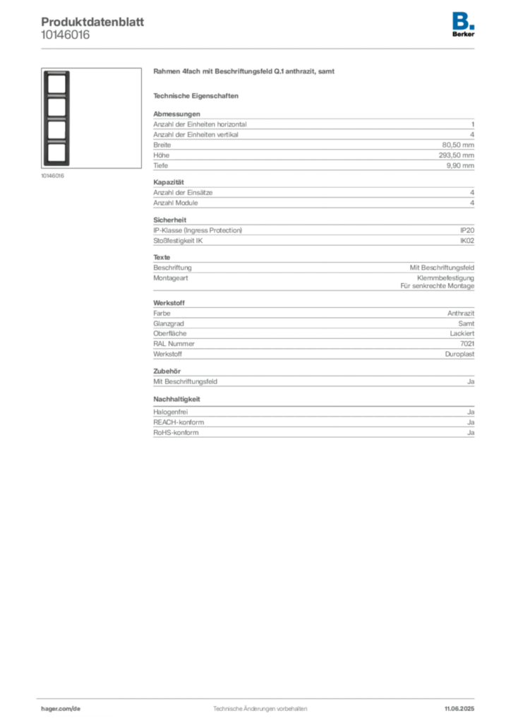 Bild Berker Produktdatenblatt 10146016 | Hager Deutschland