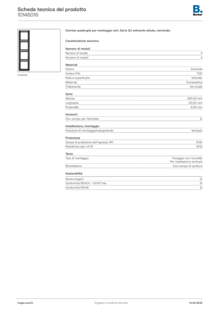 Immagine Berker Scheda tecnica del prodotto 10146016 | Hager Italia