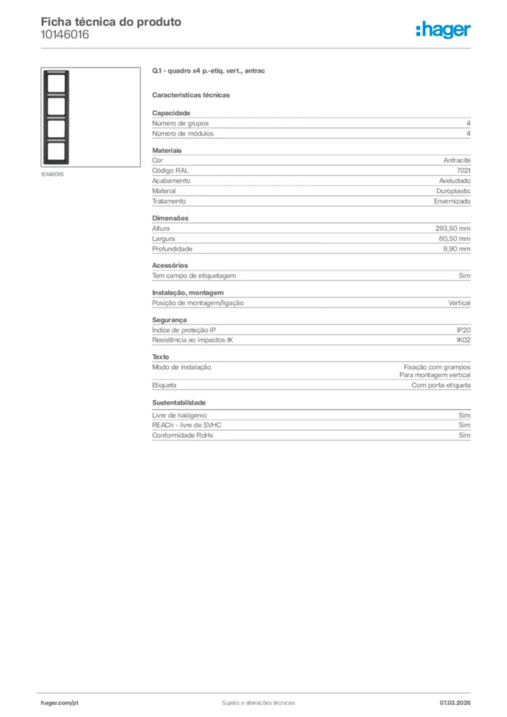 Imagem Hager Ficha técnica do produto 10146016 | Hager Portugal