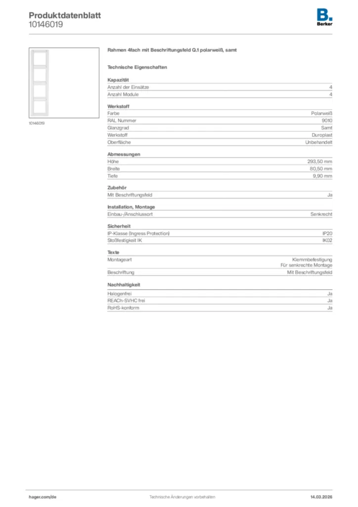 Bild Berker Produktdatenblatt 10146019 | Hager Deutschland