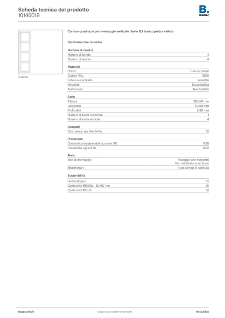 Immagine Berker Scheda tecnica del prodotto 10146019 | Hager Italia