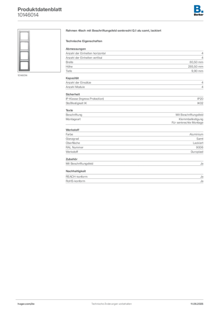 Bild Berker Produktdatenblatt 10146014 | Hager Deutschland