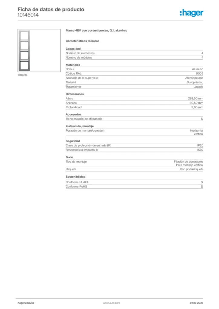 Imagen Hager Ficha de datos de producto 10146014 | Hager España