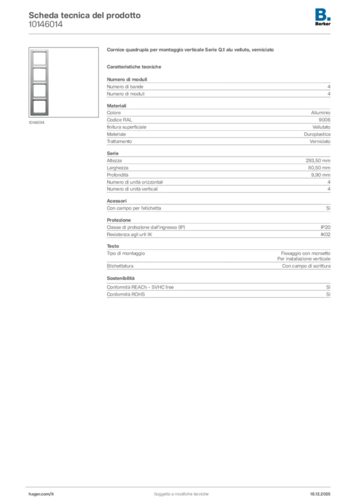 Immagine Berker Scheda tecnica del prodotto 10146014 | Hager Italia