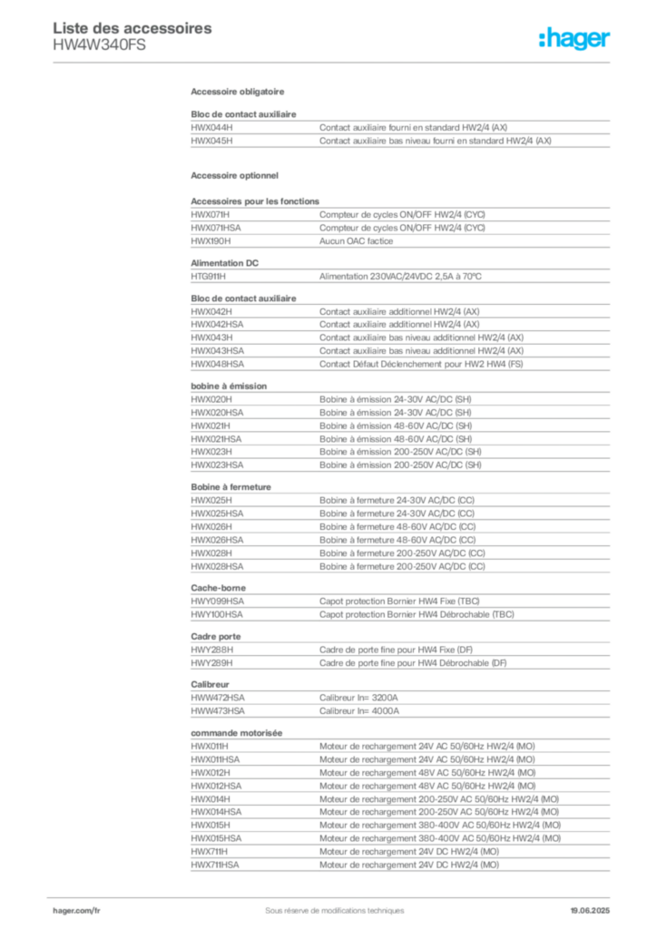 Image Hager Fiche technique du produit HW4W340FS | Hager France