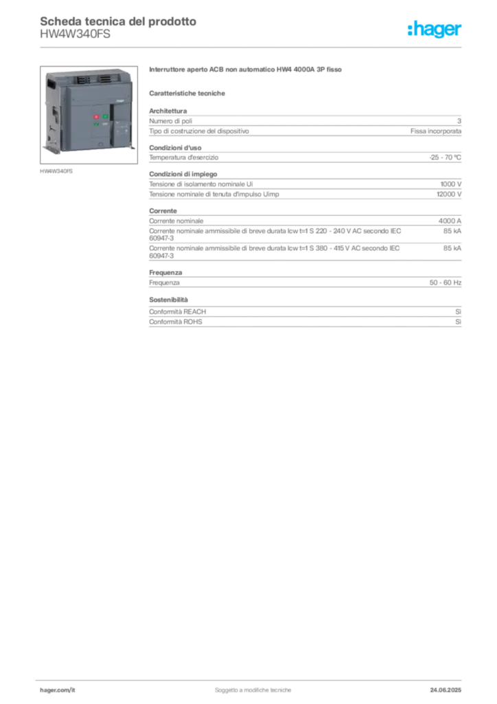 Immagine Hager Scheda tecnica del prodotto HW4W340FS | Hager Italia