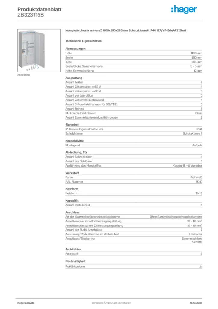 Bild Hager Produktdatenblatt ZB323T15B | Hager Deutschland