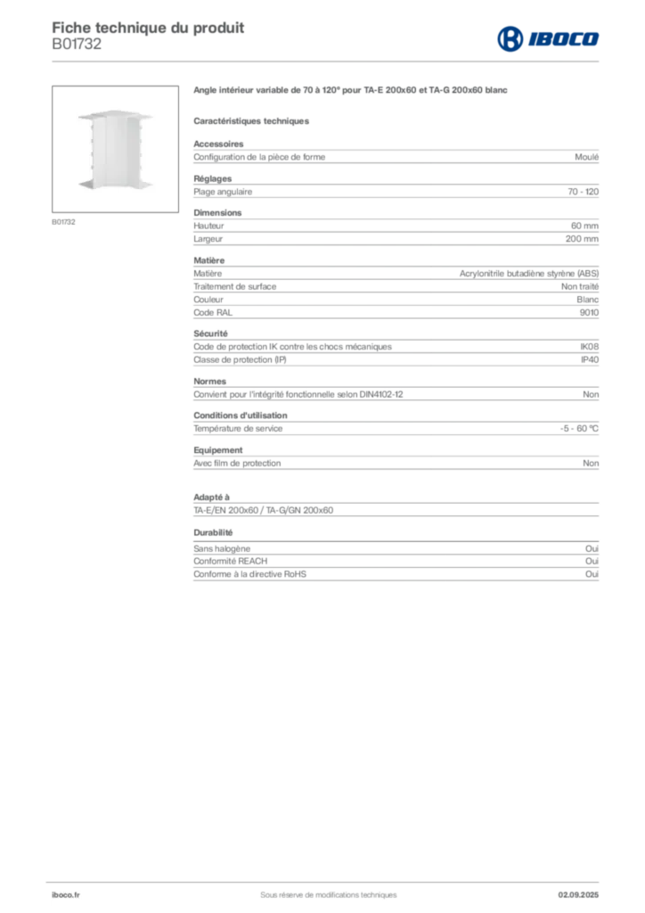 Image Iboco Fiche technique du produit B01732 | Hager France