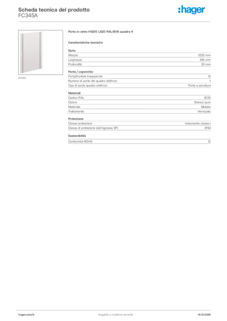 Immagine Hager Scheda tecnica del prodotto FC345A | Hager Italia