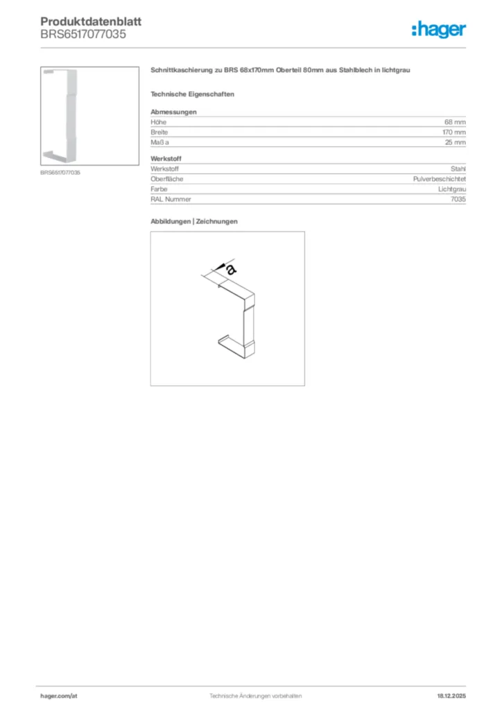 Bild Hager Produktdatenblatt BRS6517077035 | Hager Deutschland