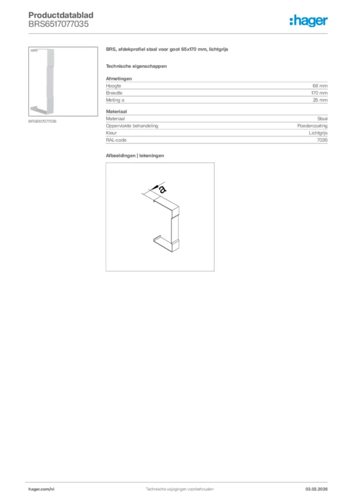 Afbeelding Hager Productdatablad BRS6517077035 | Hager Nederland
