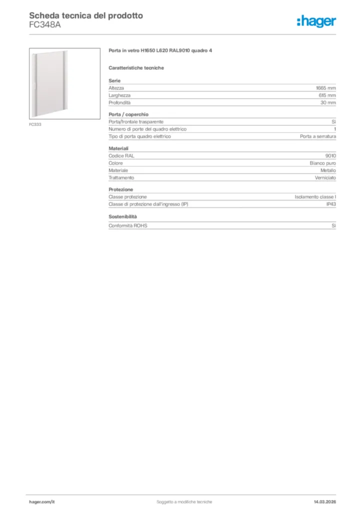 Immagine Hager Scheda tecnica del prodotto FC348A | Hager Italia