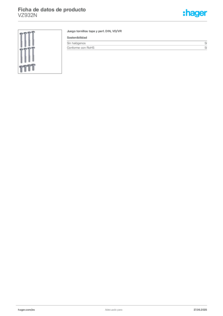 Imagen Hager Ficha de datos de producto VZ932N | Hager España