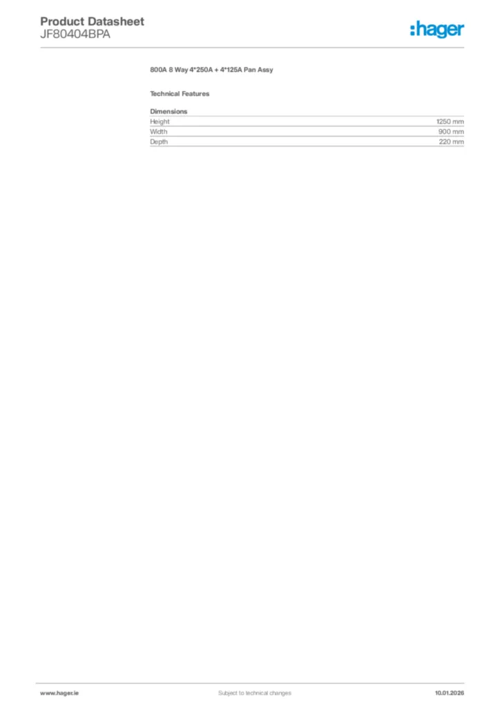 Image Hager Product data sheet JF80404BPA  | Hager