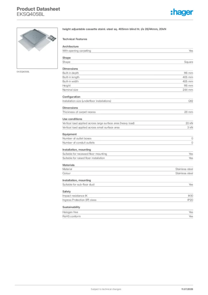 Image Hager Product data sheet EKSQ405BL  | Hager Africa