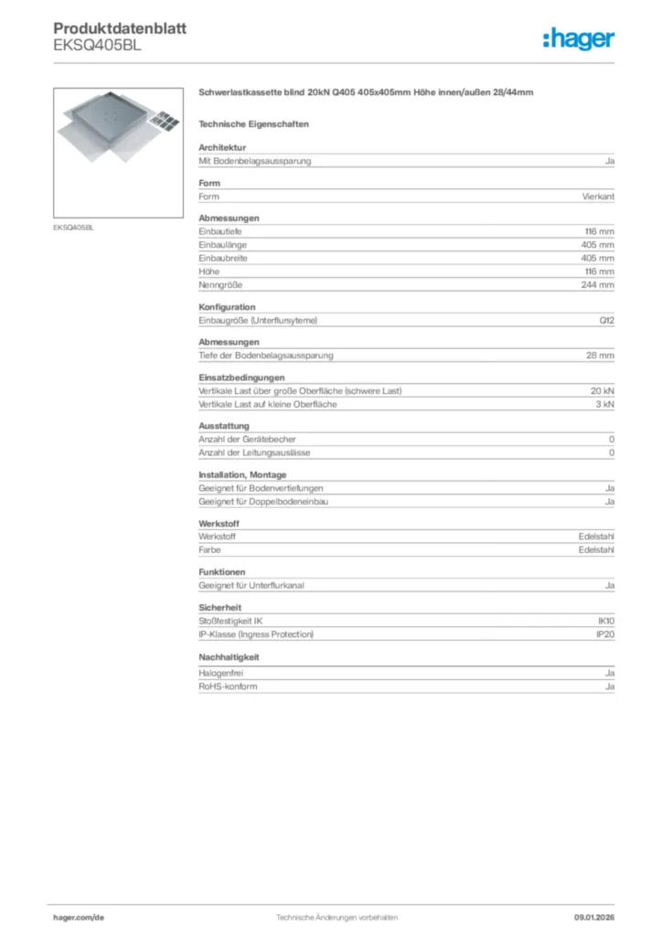 Bild Hager Produktdatenblatt EKSQ405BL | Hager Deutschland