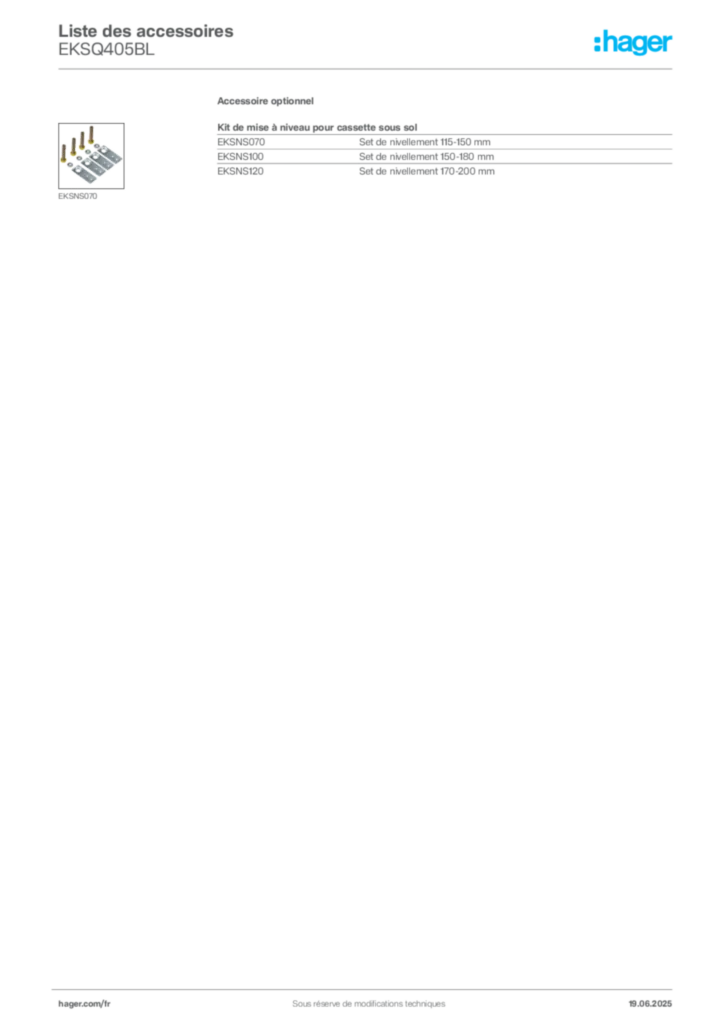 Image Hager Fiche technique du produit EKSQ405BL | Hager France