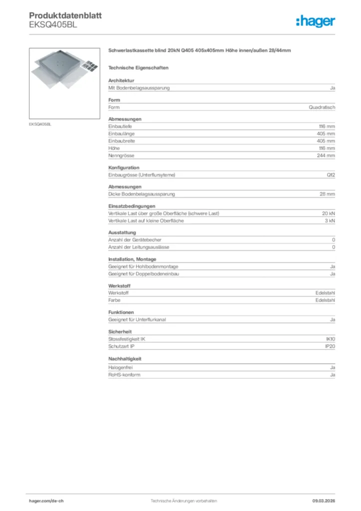 Bild Hager Produktdatenblatt EKSQ405BL | Hager Schweiz