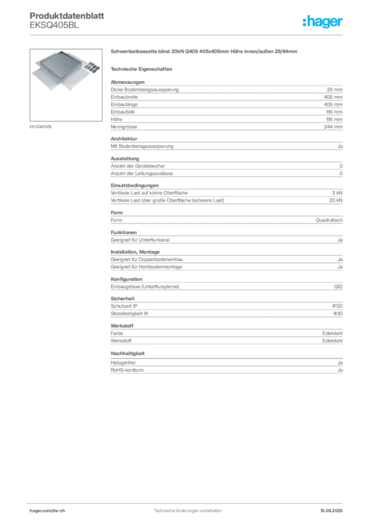 Bild Hager Produktdatenblatt EKSQ405BL | Hager Schweiz