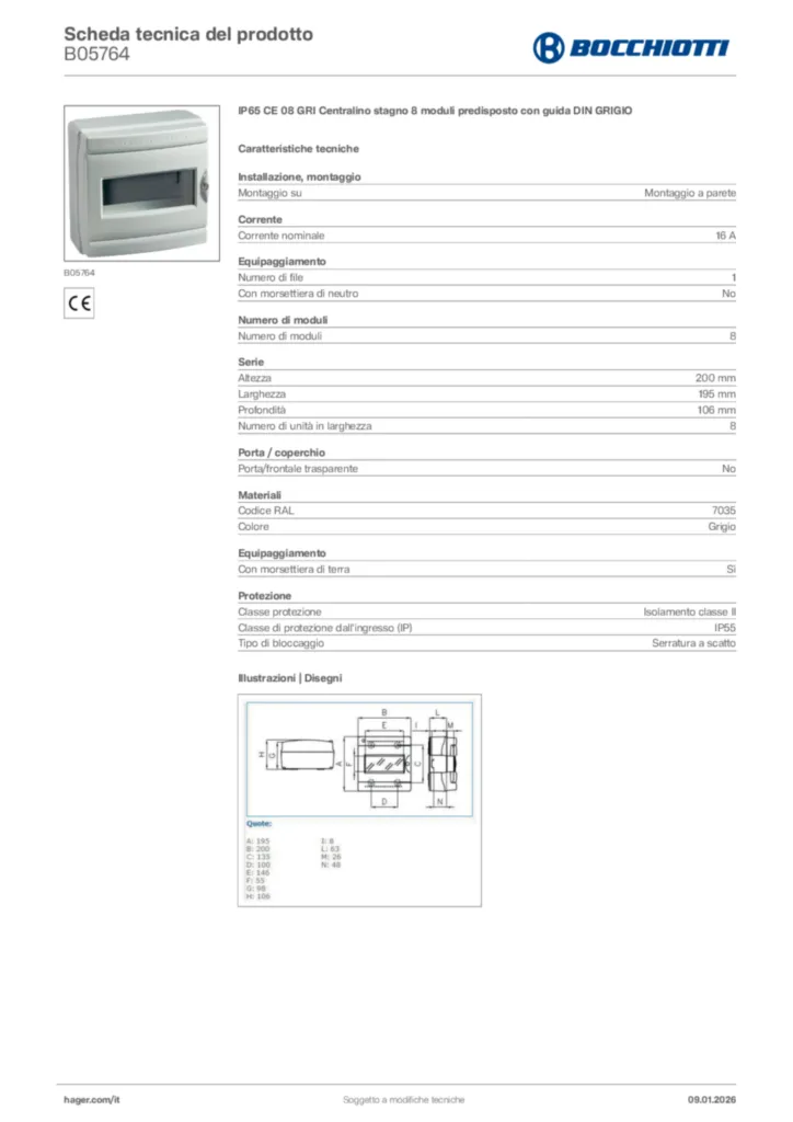 Immagine Bocchiotti Scheda tecnica del prodotto B05764 | Hager Italia