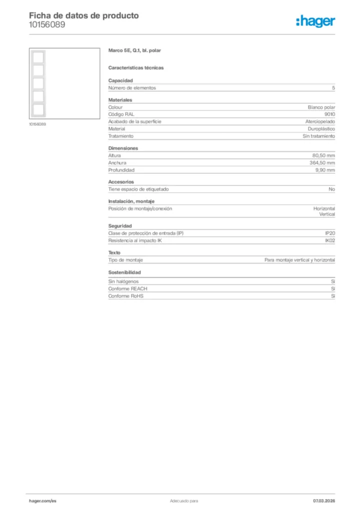 Imagen Hager Ficha de datos de producto 10156089 | Hager España