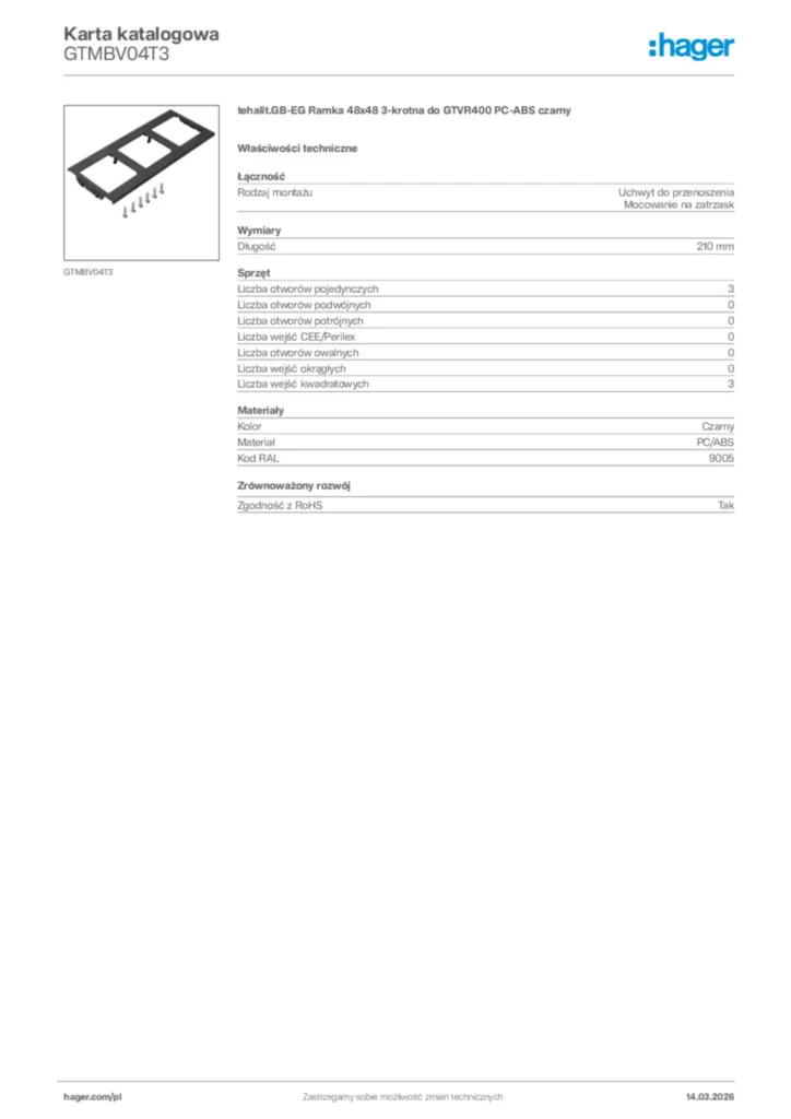 Zdjęcie Hager Karta katalogowa GTMBV04T3 | Hager Polska