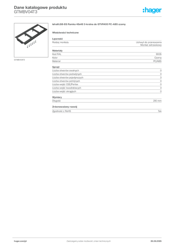 Zdjęcie Hager Karta katalogowa GTMBV04T3 | Hager Polska