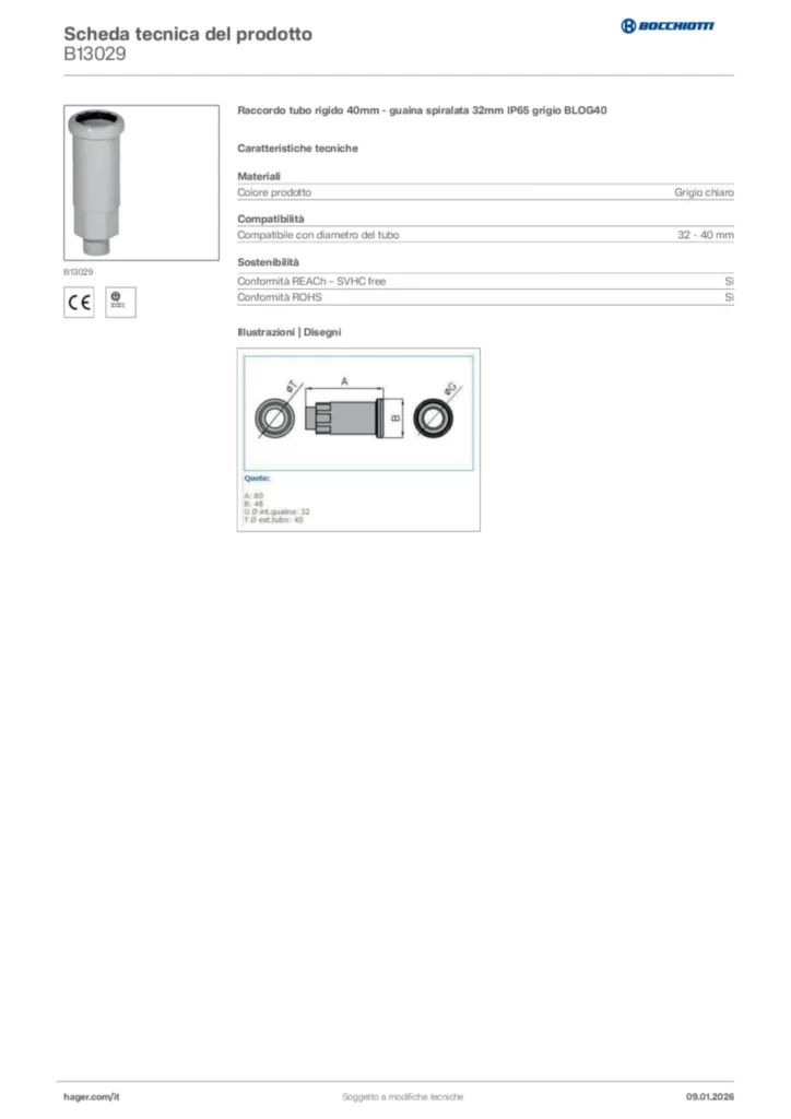 Immagine Bocchiotti Scheda tecnica del prodotto B13029 | Hager Italia
