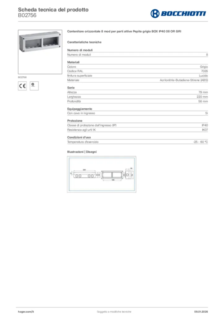 Immagine Bocchiotti Scheda tecnica del prodotto B02756 | Hager Italia
