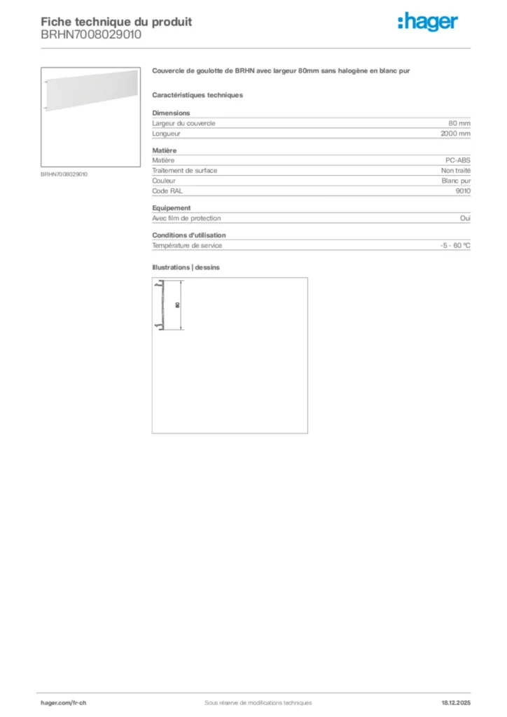 Image Hager Fiche technique du produit BRHN7008029010 | Hager Suisse