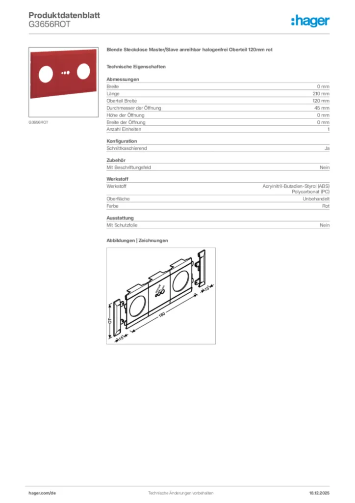 Bild Hager Produktdatenblatt G3656ROT | Hager Deutschland